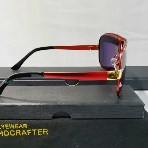 Unisex Classic Polarized Sunglasses Square 64mm Red/Gold Metal Frame 100%UV